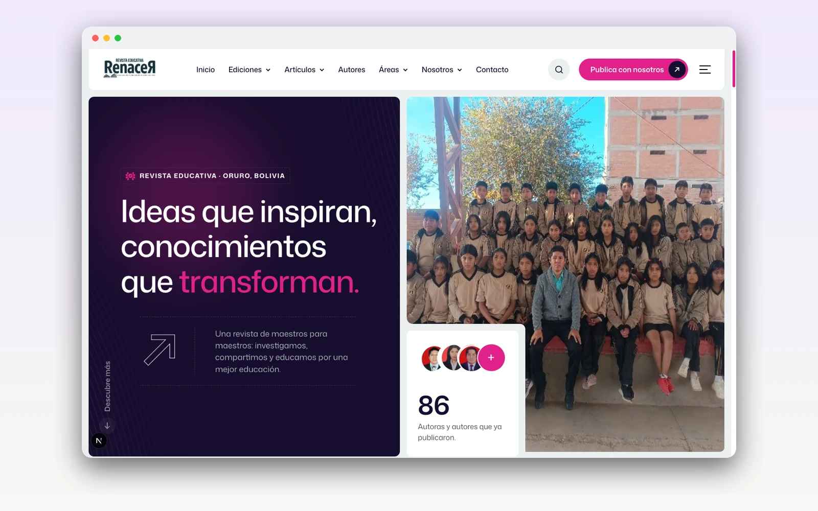 Revista Renacer — Plataforma editorial — Sitio de la revista educativa Renacer: blog SEO, portal y edición digital
